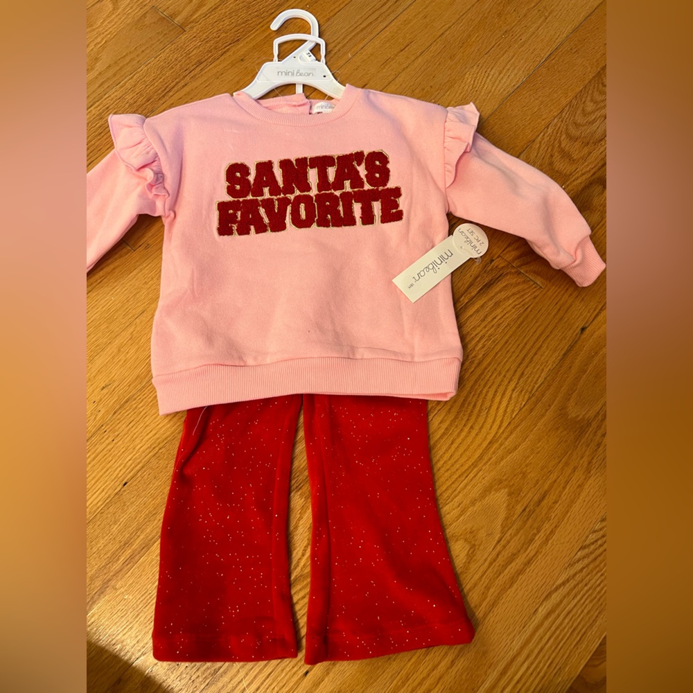 Mini bean Pink and Red Kids sweatshirt and sparkle pants outfit Set